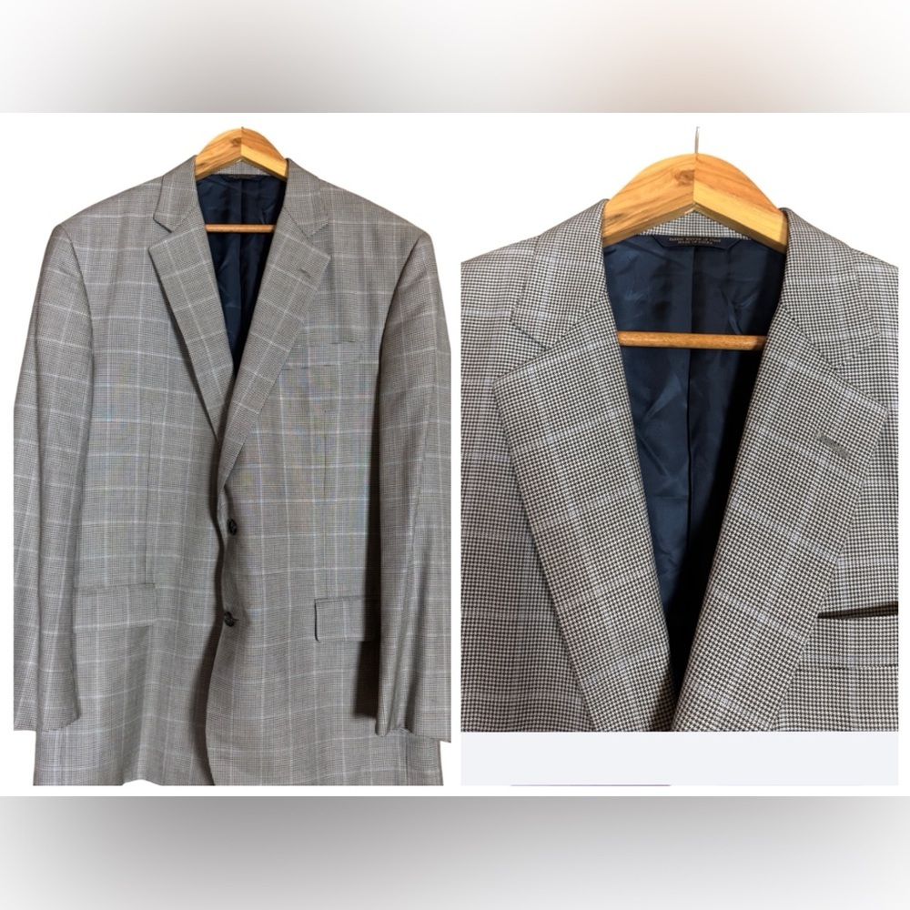 Brooks Brothers 1818 Madison Fit Gray And Blue Plaid Blazer / Suit Jacket 44l
